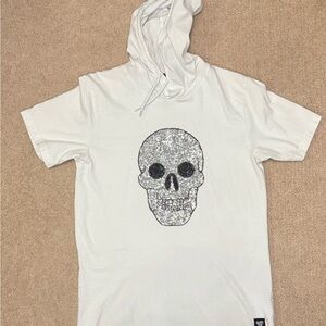 White Sequin Skull Hoodie short sleeve Federation Rebel Youth Cult- Size 16